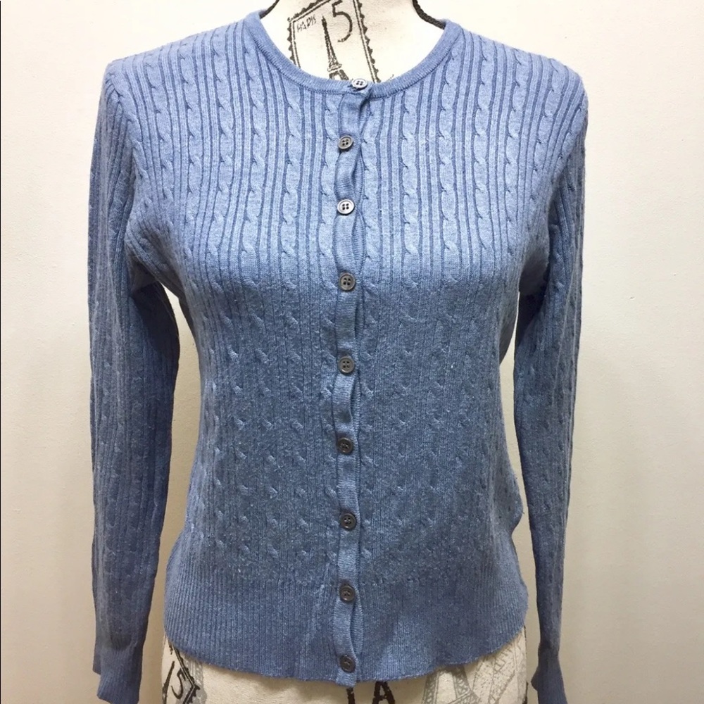 Danier Women Button Down Cardigan Light Cable Knit Medium Denim Blue